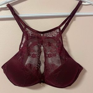 La Vie en Rose Burgundy Keyhole Bra with Diamond Charm